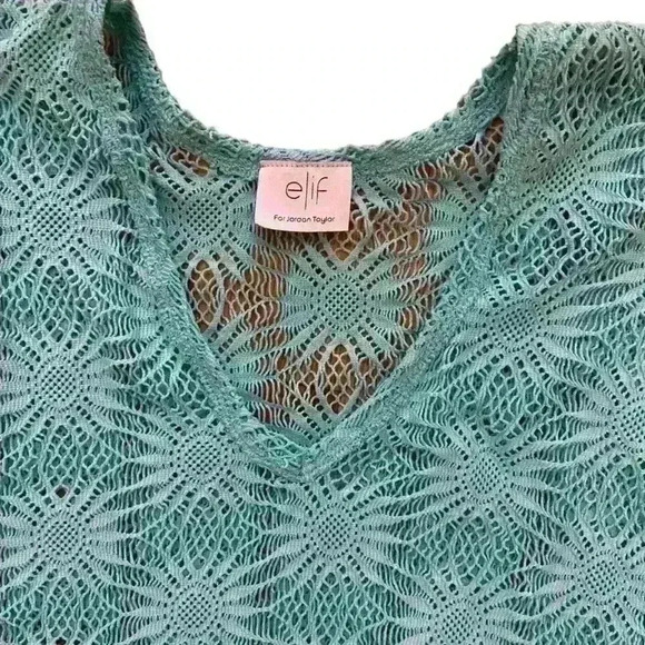 Elif for Jordan Taylor Swimsuit Cover Up Teal Floral Crochet Beach Festival Swim - Picture 6 of 9